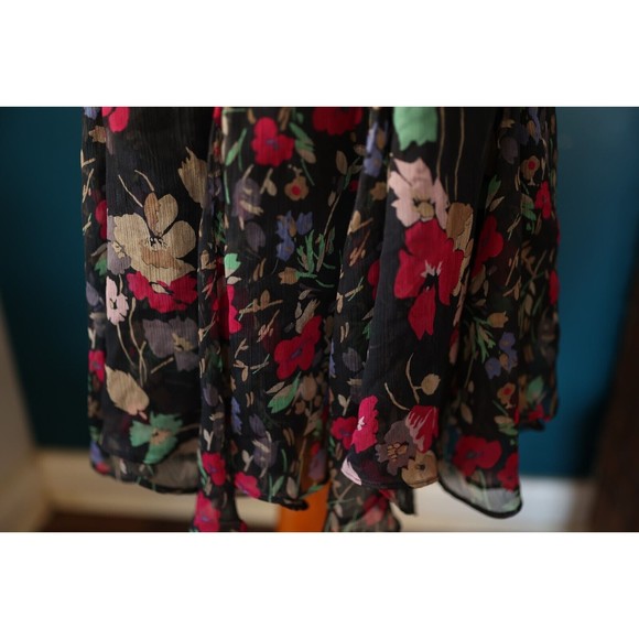 Lauren Ralph Lauren 200587576001 Black Floral Print Chiffon Godet Skirt Size 12 - Picture 6 of 9